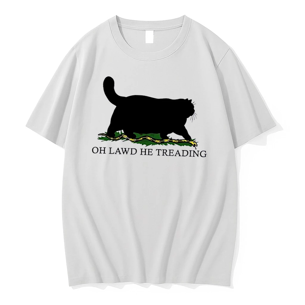 Officials Oh Lawd He Treading Chunky Black Cat Silhouette Stepping Snake White Womens T Shirt Sweater Hoodie