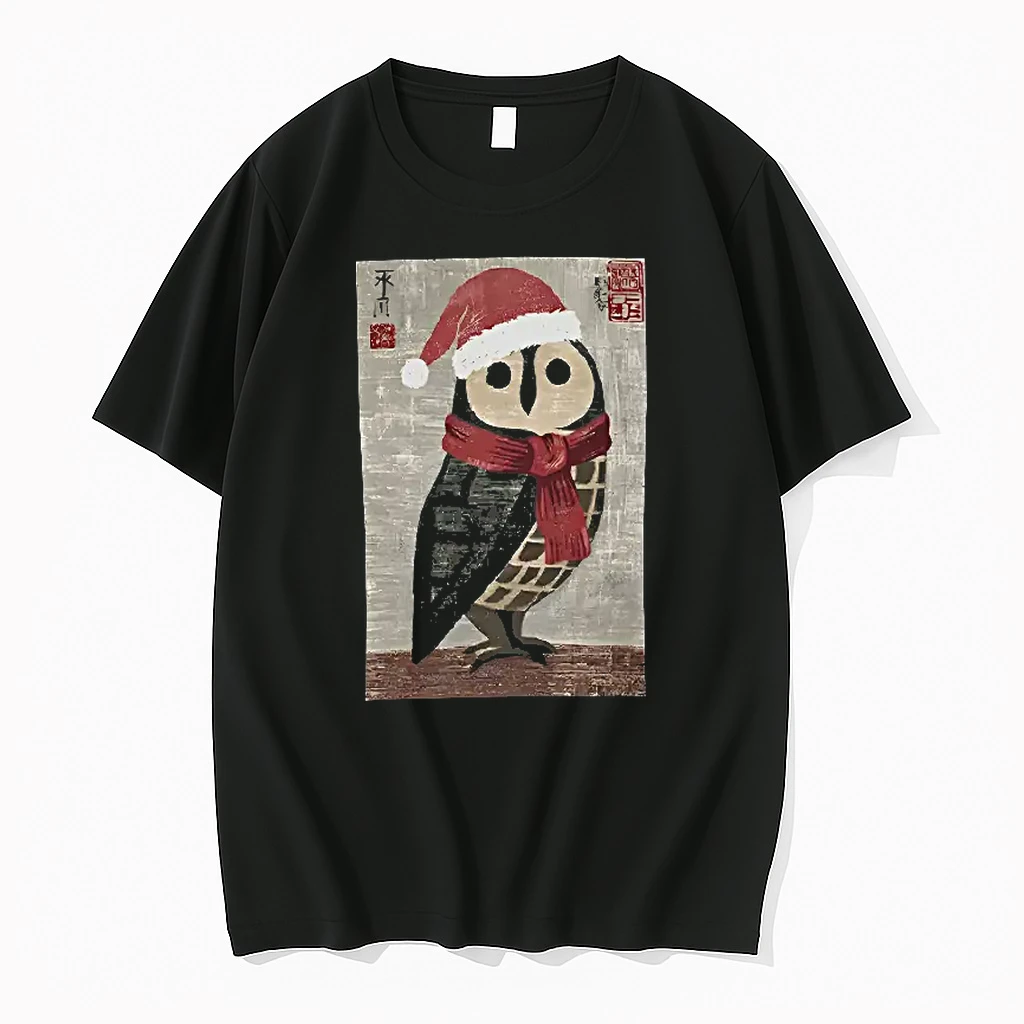 Officials Owl Wearing Red Santa Hat Japanese Calligraphy Youth T Shirt Sweater Hoodie