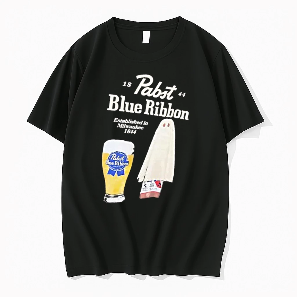 Officials Pabst Blue Ribbon Established In Milwaukee 1844 Sheet Ghost Beer Glass Mens T Shirt Sweater Hoodie