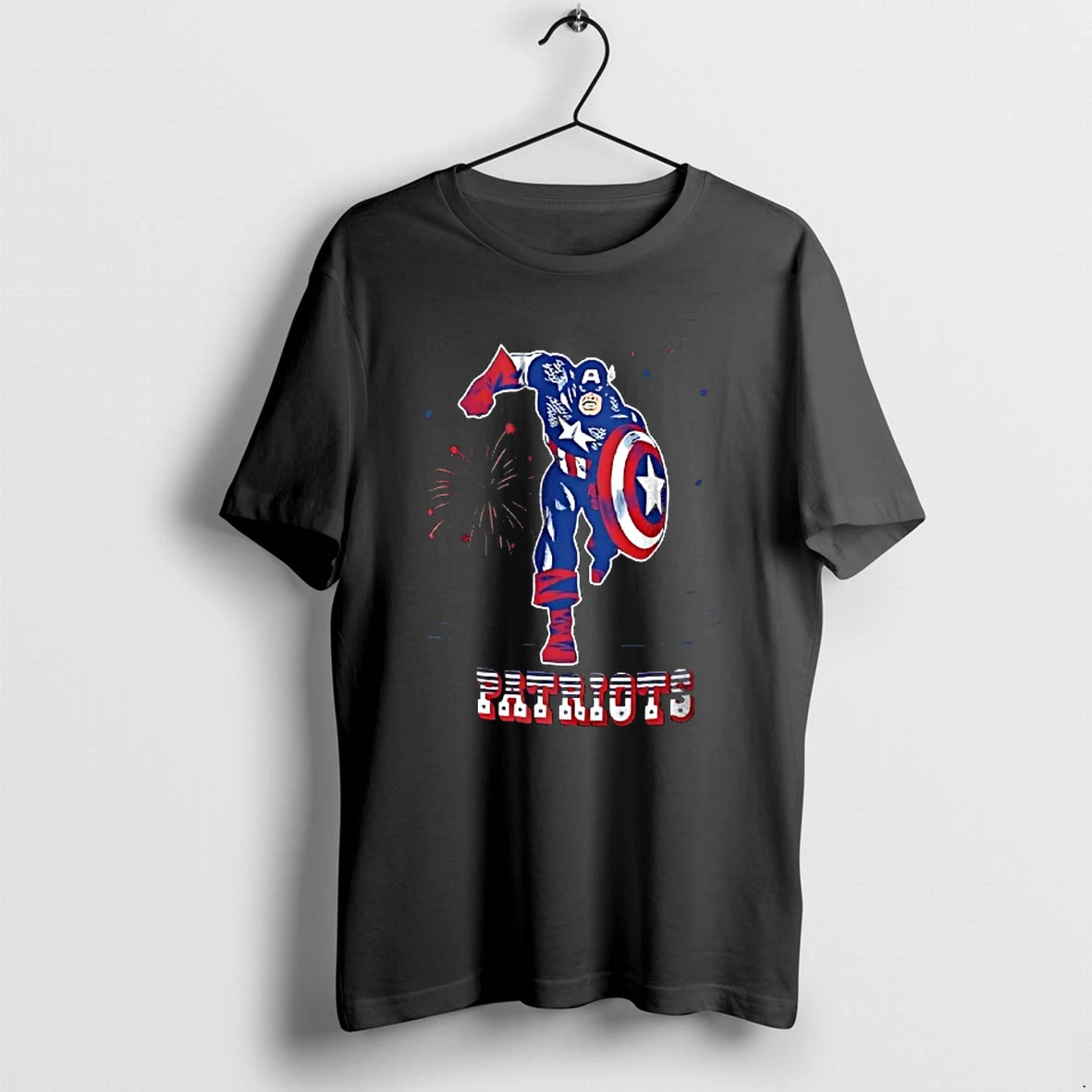 Officials Patriots Captain America Running Shield Fireworks Cartoon Youth T Shirt Sweater Hoodie