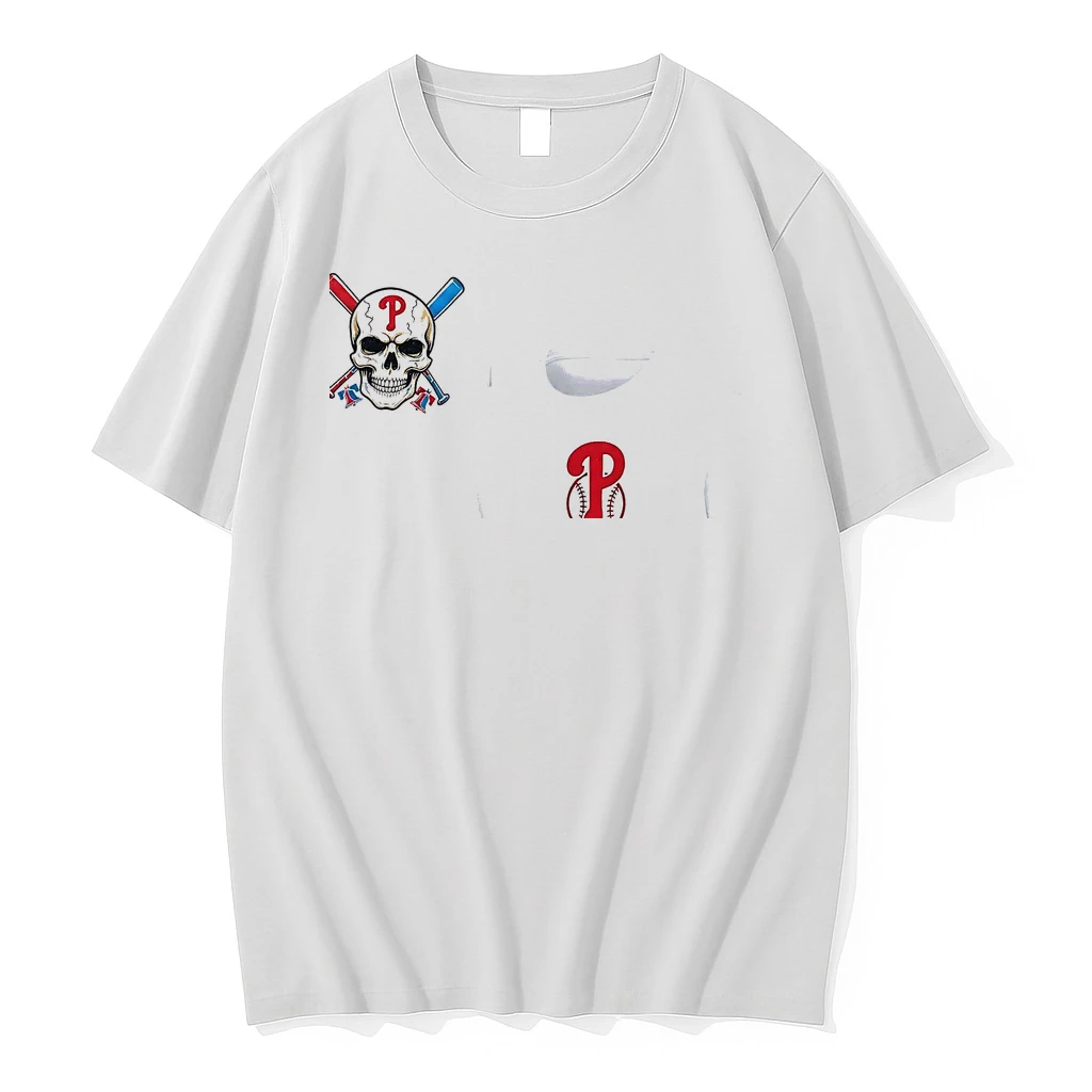 Officials Philadelphia Phillies Logo Skull Bat Crossed Baseball White Mens Premium T Shirt Sweatshirt Hoodie