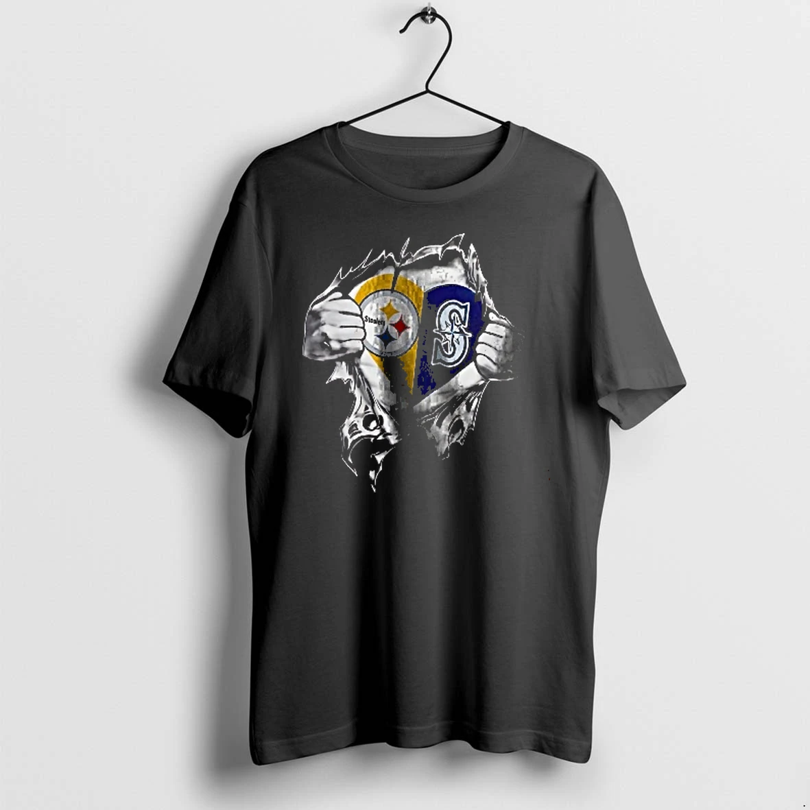 Officials Pittsburgh Steelers Nfl Seattle Mariners Mlb Ripped Open Chest Split Heart Men T Shirt Sweater Hoodie