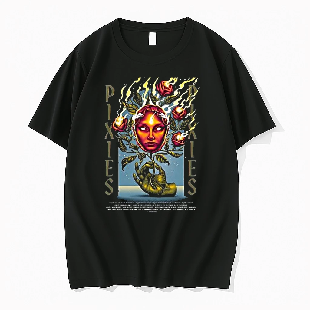 Officials Pixies Europe And Uk Tour 2026 Merch Flaming Roses Art With Dates Black T Shirt Sweater Hoodie