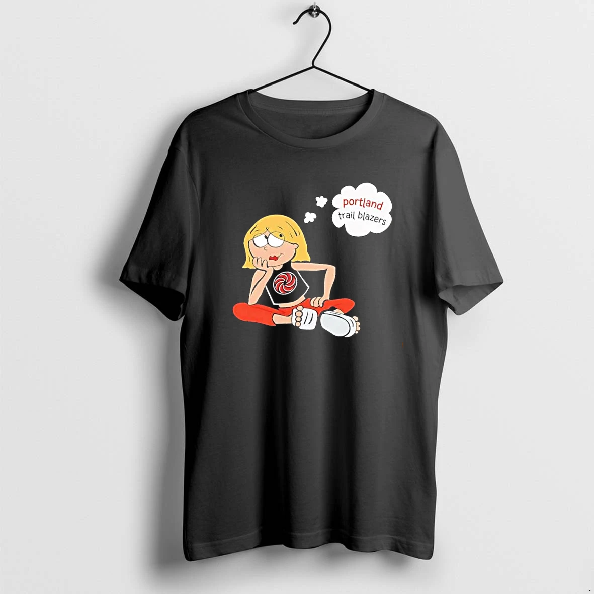 Officials Premium Portland Trail Blazers Nba Cartoon Blonde Girl Thought Bubble Sitting Pinwheel Logo Mens T Shirt Sweater Hoodie
