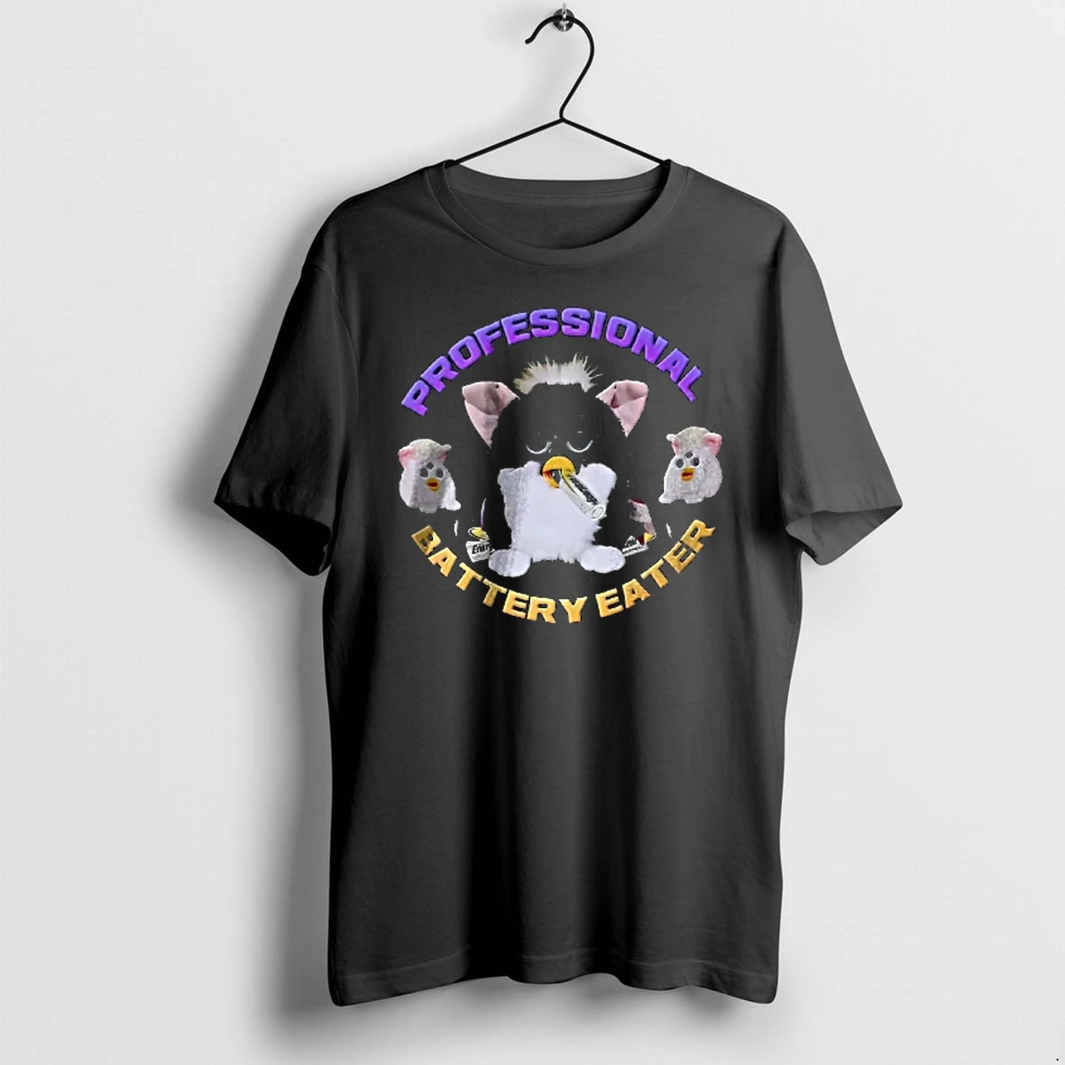 Officials Professional Battery Eater Black Furby Chewing Energizer Pack White Babies Youth T Shirt Sweater Hoodie