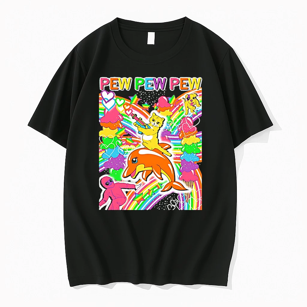 Officials Raygun Pew Pew Pew Cat Riding A Dolphin Holding A Laser Gun Rainbows Vintage T Shirt Sweater Hoodie
