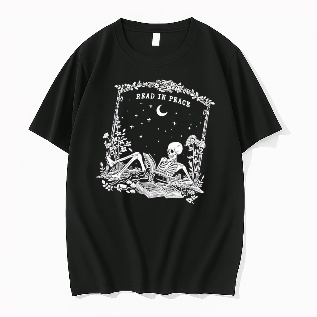 Officials Read In Peace Skeleton Reading Book Crescent Moon Line Art Mens T Shirt Sweater Hoodie
