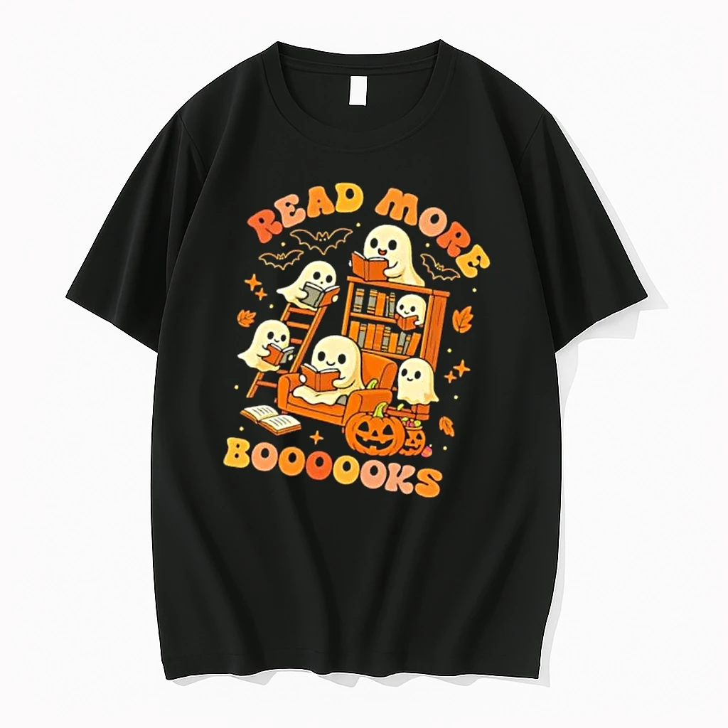 Officials Read More Booooooks Cartoon Ghosts Reading Armchair Bookshelf Pumpkin Mens T Shirt Sweater Hoodie