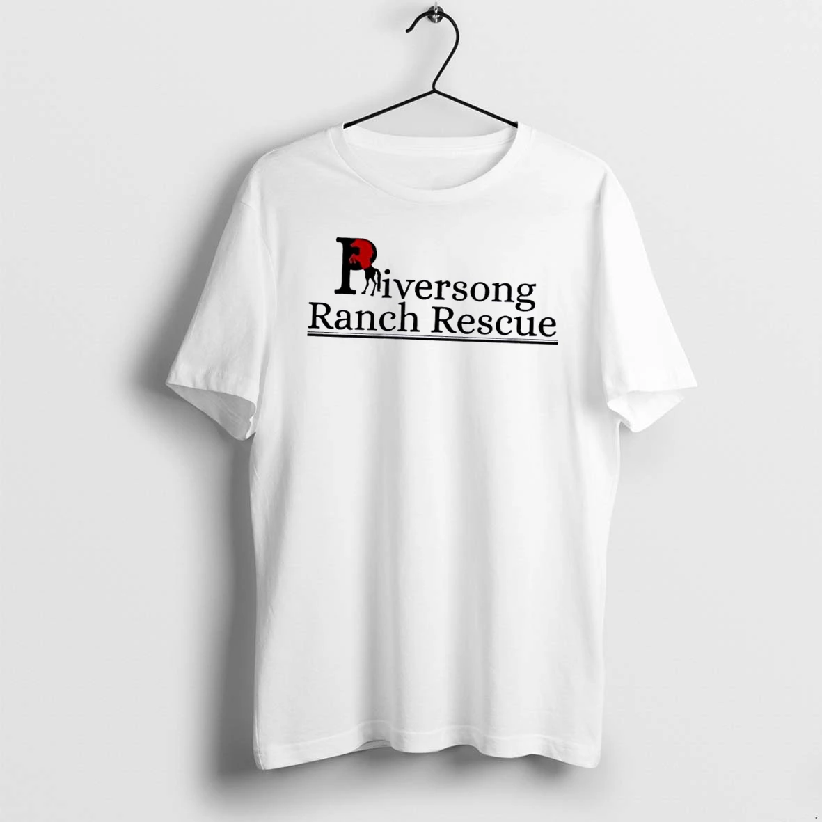 Officials Riversong Ranch Rescue Red And Black Rearing Horse Silhouette White Womens T Shirt Sweater Hoodie