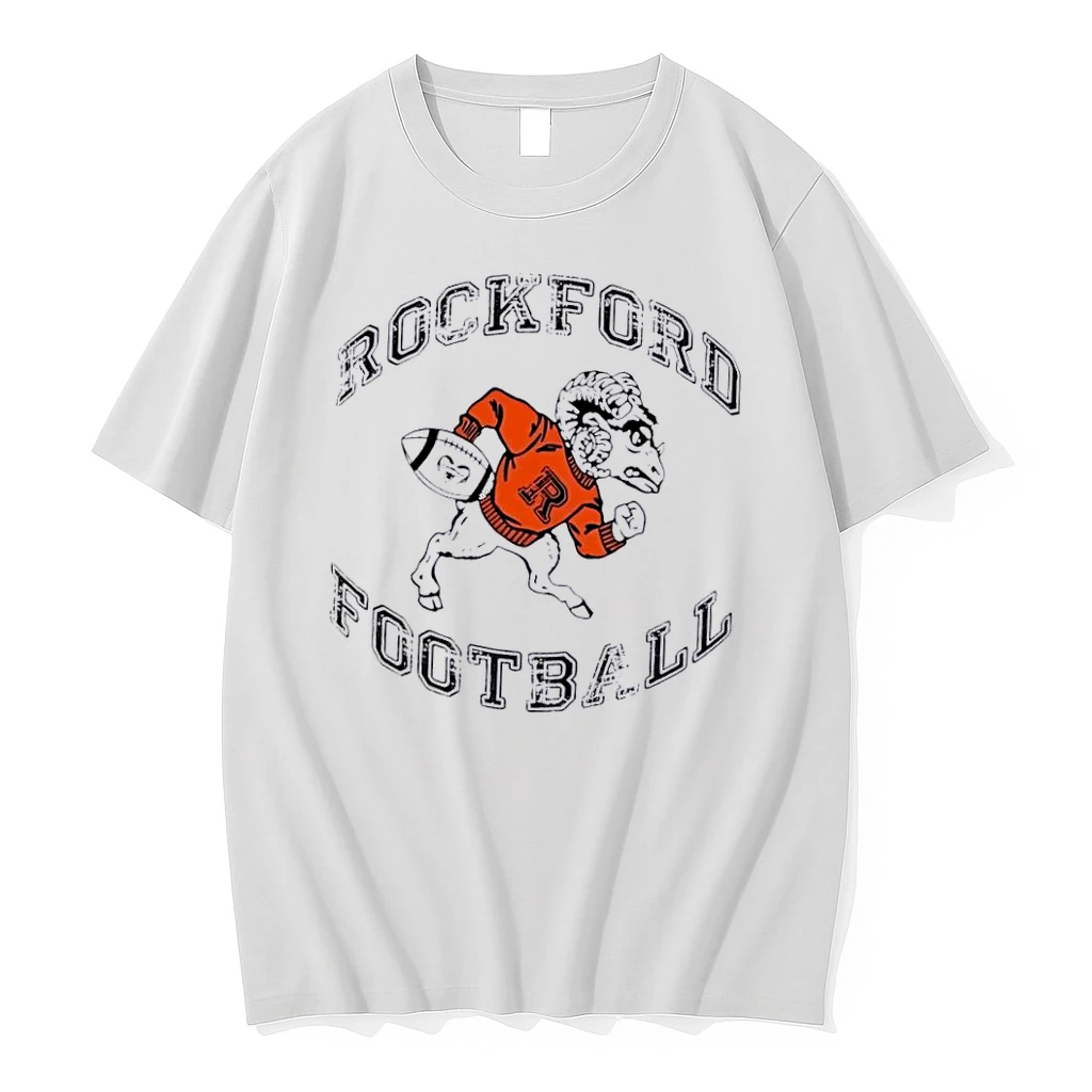 Officials Rockford Football Distressed Vintage Cartoon Ram Mascot Running White Womens T Shirt Sweater Hoodie