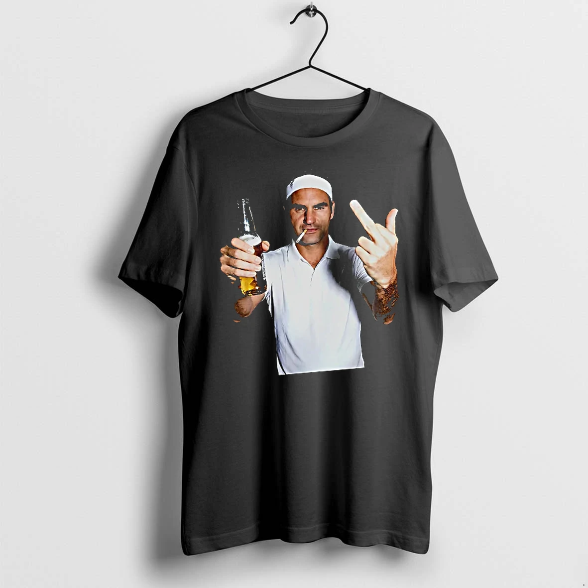 Officials Roger Federer Tennis Legend Middle Finger Smoking Beer Drinking T Shirt Sweater Hoodie