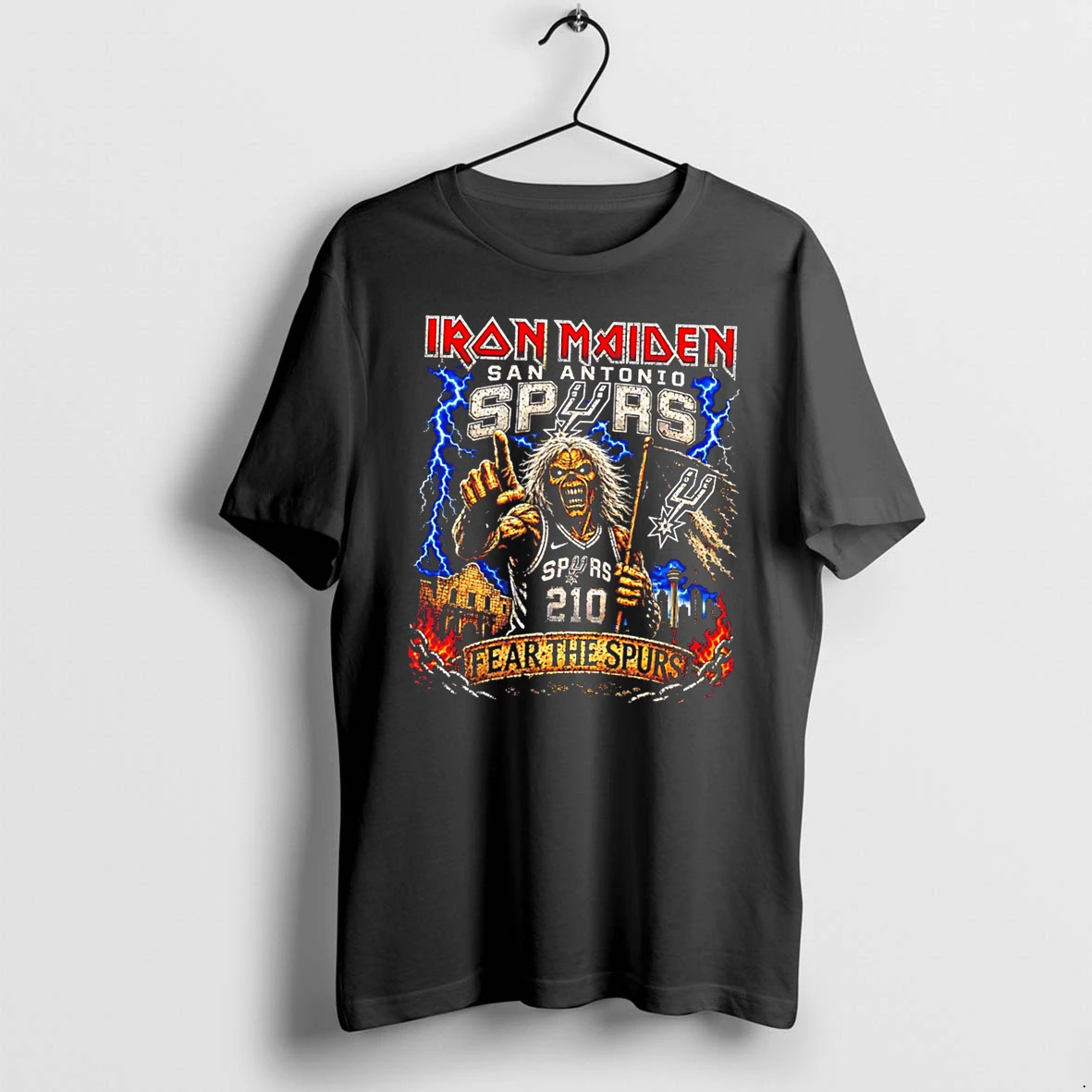 Officials San Antonio Spurs Iron Maiden Fear The Spurs Skeleton Graphic Tee T Shirt Sweater Hoodie