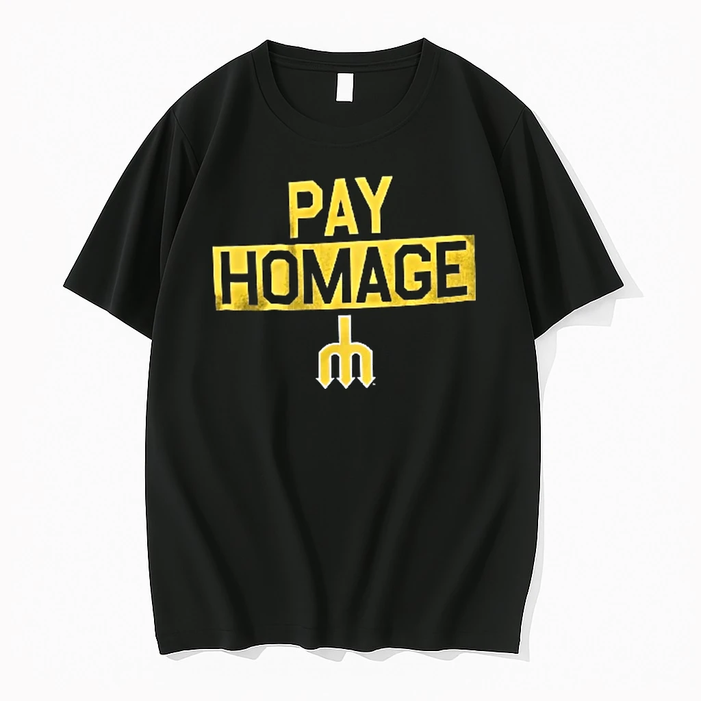 Officials Seattle Mariners Mlb Pay Homage Yellow Block Letters Classic Trident Logo Youth T Shirt Sweater Hoodie
