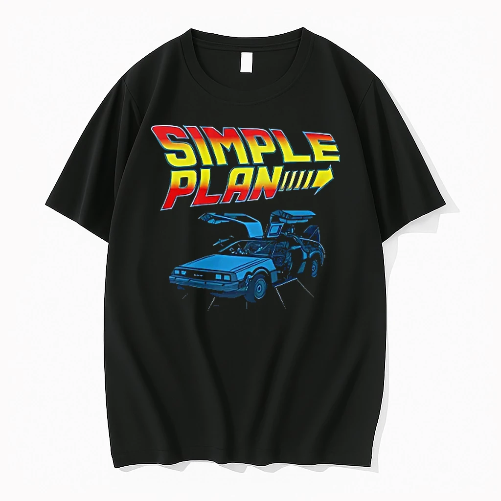 Officials Simple Plan Retro Sci Fi Delorean Time Machine Open Doors Grid Youth T Shirt Sweater Hoodie