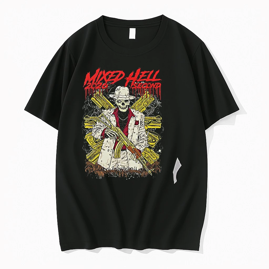 Officials Skeleton Gangster With Ak47 Mixed Hell 2026 Second Men Of Crime Fashion T Shirt Sweater Hoodie