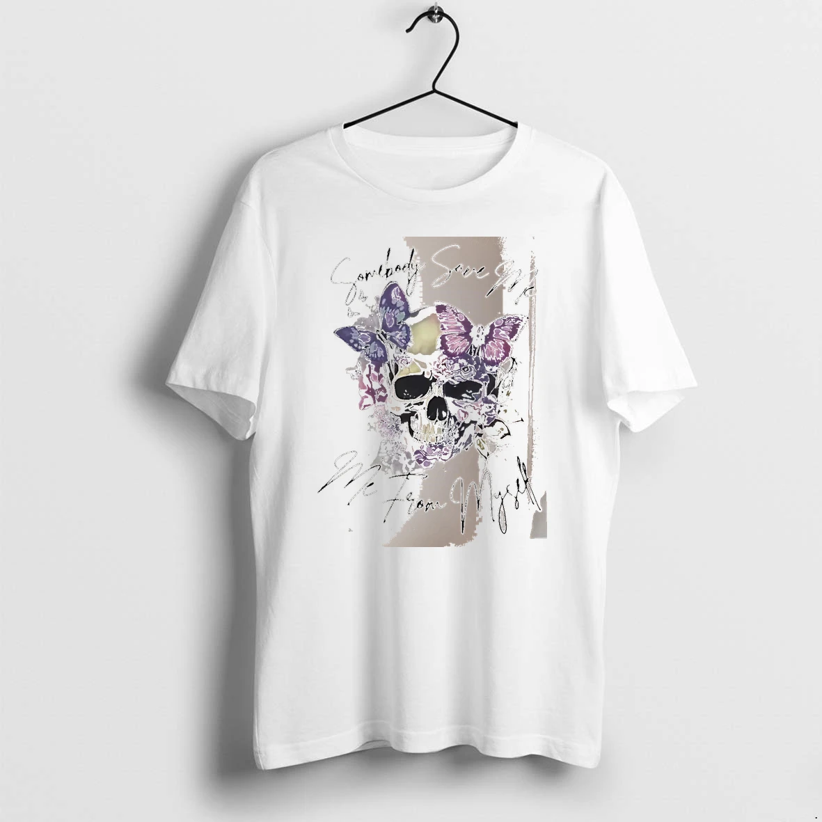Officials Somebody Save Me Me From Myself Skull Butterflies White Premium T Shirt Sweatshirt Hoodie