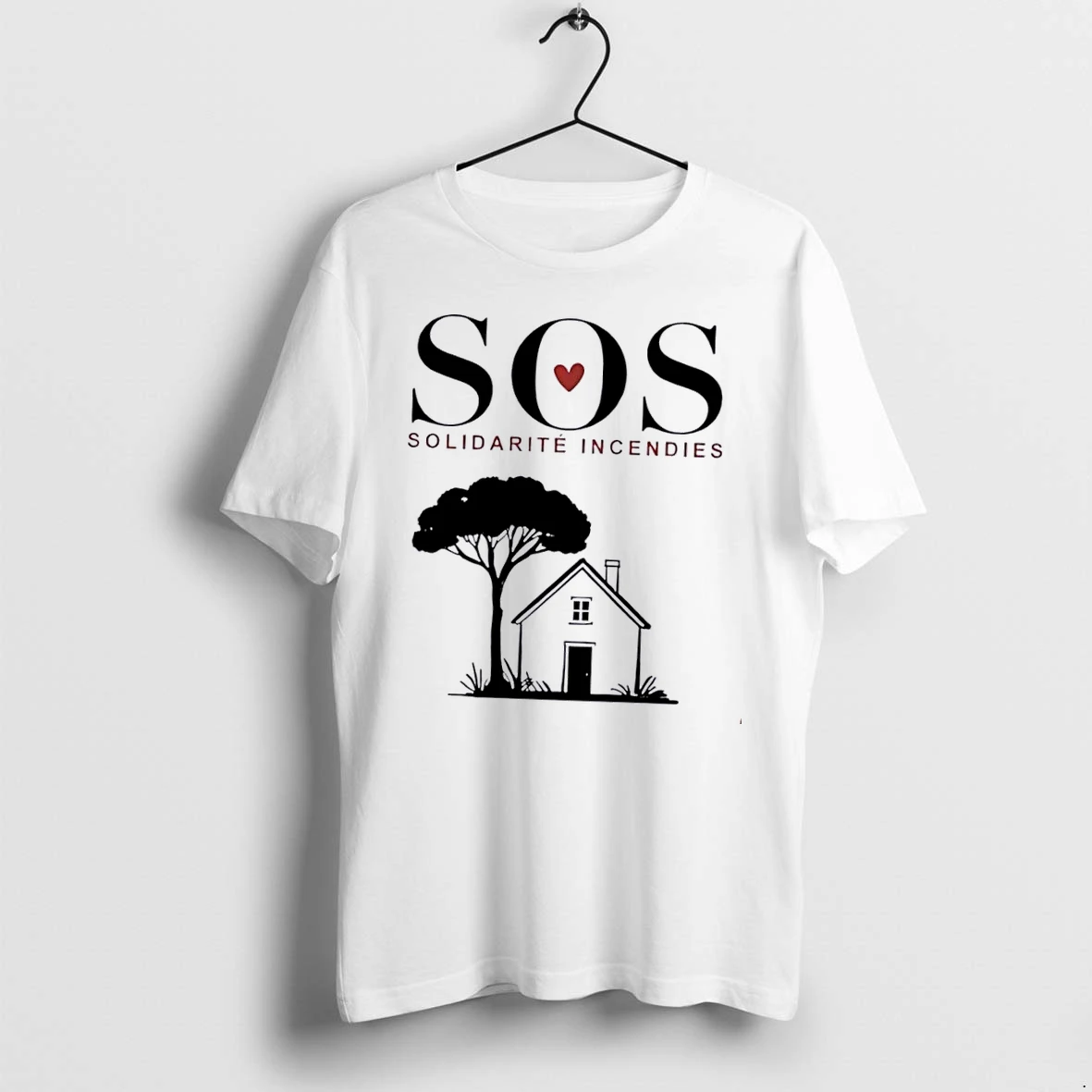 Officials Sos Solidarite Incendies Red Heart Pine Tree House White Womens T Shirt Sweater Hoodie