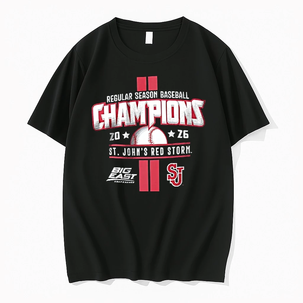 Officials St Johns Red Storm Ncaa Regular Season Baseball Champions 2026 Big East Conference Ball Graphic Vertical Stripes Youth T Shirt Sweater Hoodie