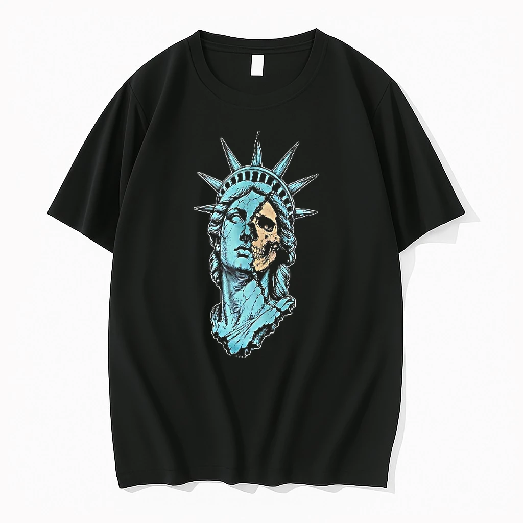 Officials Statue Of Liberty Cracked Head Exposing Half Skull Line Art Men T Shirt Sweater Hoodie