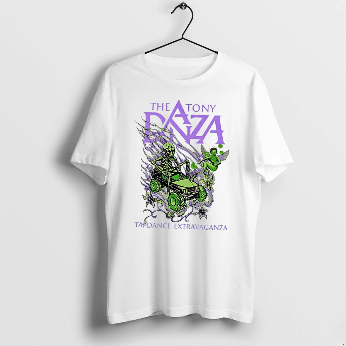 Officials The Tony Danza Tapdance Extravaganza Green Skeleton Driving Monster Truck Purple Flames White Womens Premium T Shirt Sweatshirt Hoodie