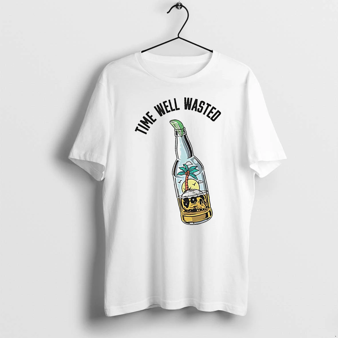 Officials Time Well Wasted Beer Bottle With Tropical Island Skull And Lime Slice T Shirt Sweater Hoodie