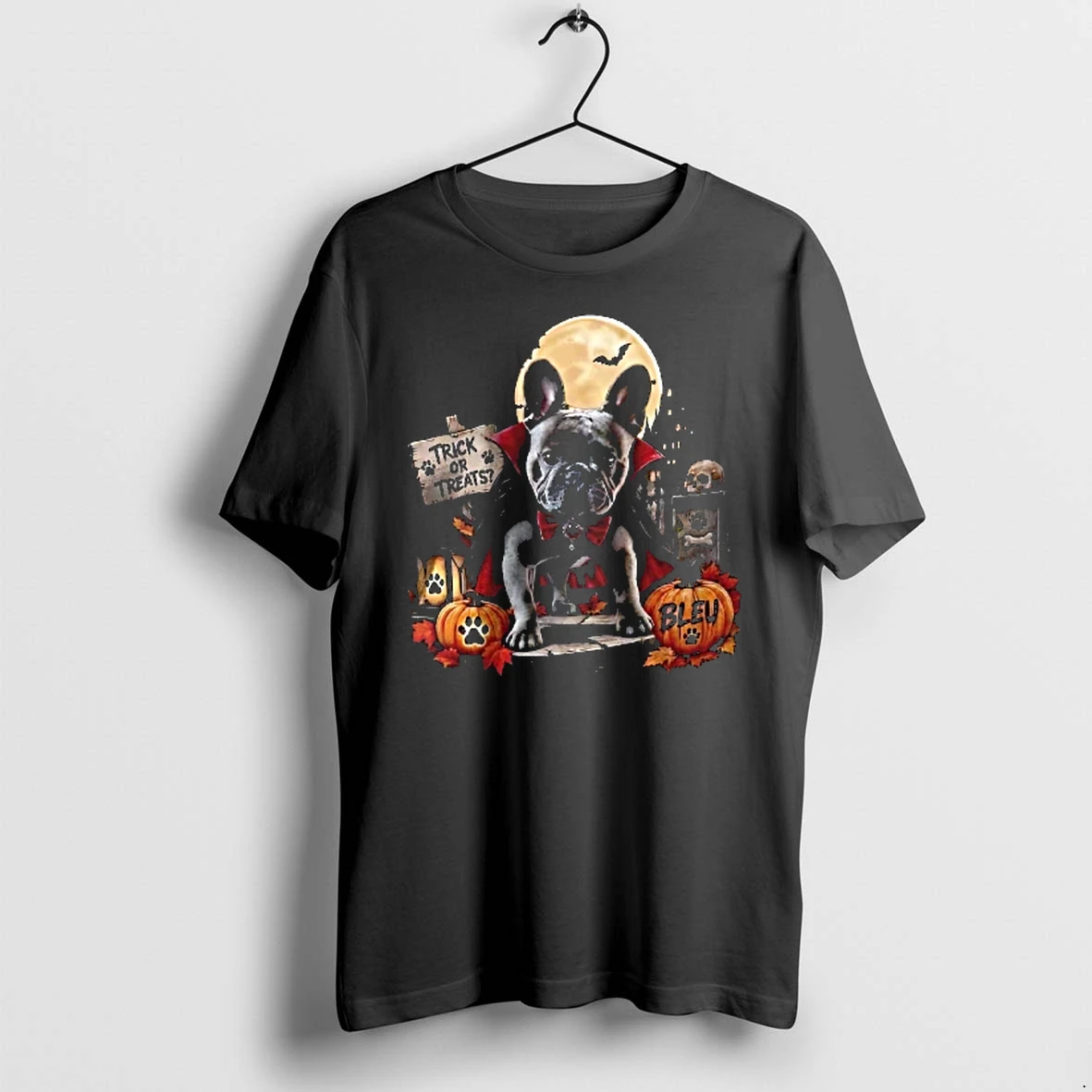 Officials Trick Or Treats Bleu French Bulldog Vampire Cape Moon Pumpkins Youth T Shirt Sweater Hoodie