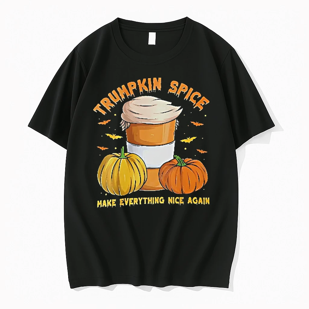 Officials Trumpkin Spice Make Everything Nice Again Whipped Cream Hair Coffee Cup Pumpkins Bats Cartoon Youth T Shirt Sweater Hoodie