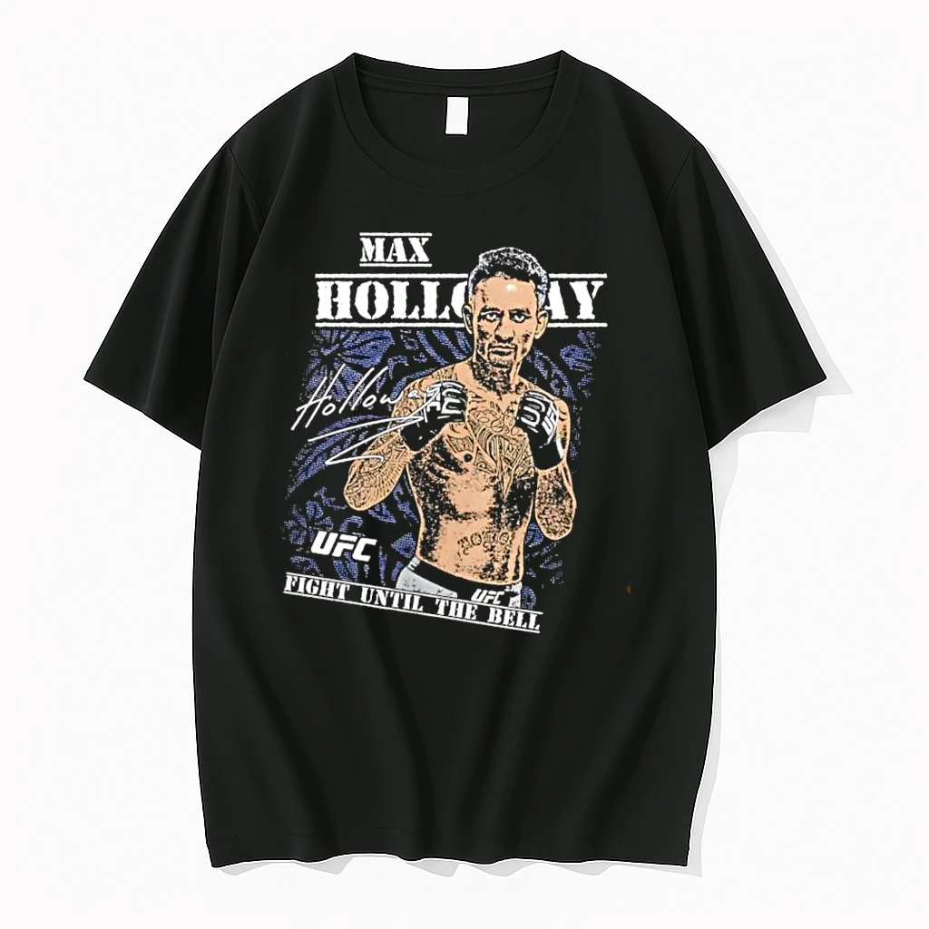 Officials Ufc Fight Until The Bell Max Holloway Tattooed Fighter Guard Stance Distressed Mens T Shirt Sweater Hoodie