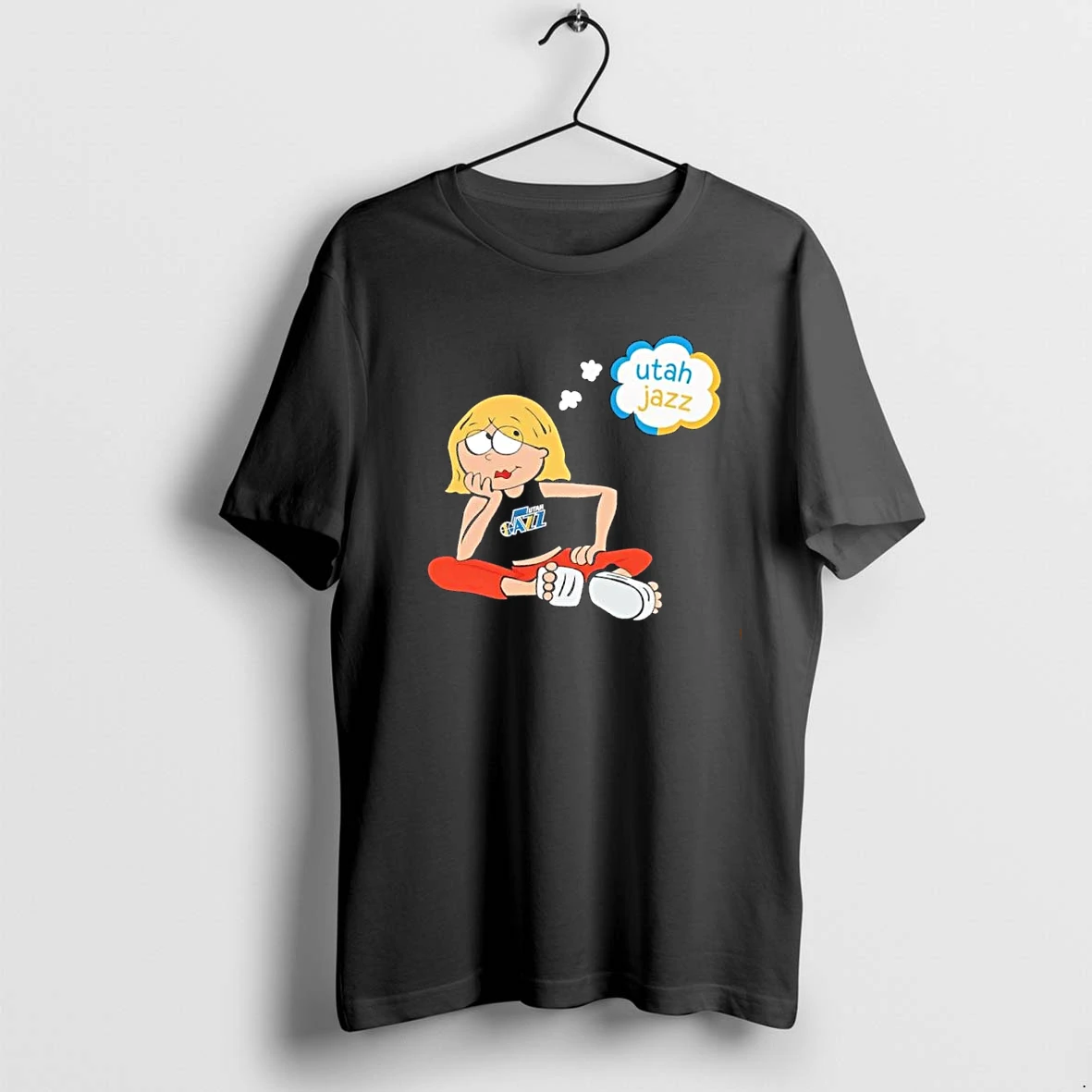 Officials Utah Jazz Nba Cartoon Blonde Girl Sitting Thinking Mens T Shirt Sweater Hoodie