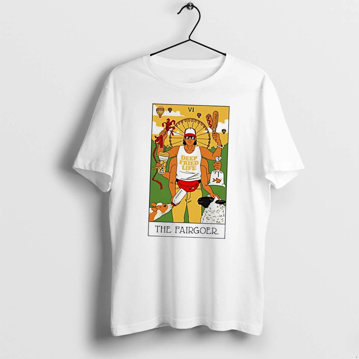 Officials Vi Deep Fried Life The Fairgoer Six Armed Man Carnival Tarot Card Cartoon White Womens T Shirt Sweater Hoodie