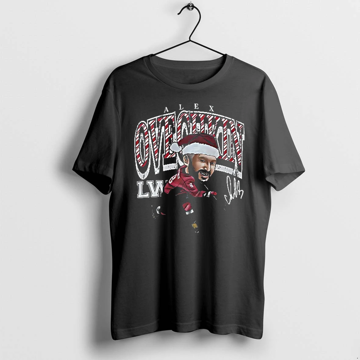 Officials Washington Capitals Nhl Alex Ovechkin Santa Hat Candy Cane Cartoon Caricature Youth T Shirt Sweater Hoodie