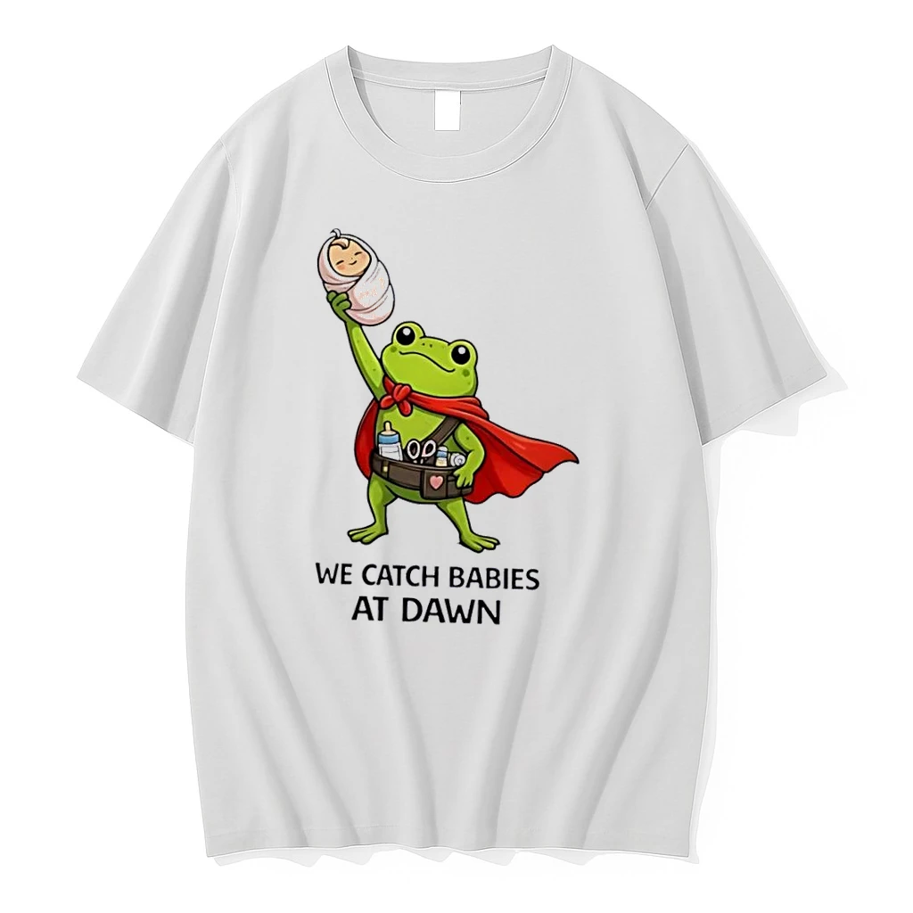 Officials We Catch Babies At Dawn Cartoon Cape Frog Utility Belt Swaddled Infant White Womens T Shirt Sweater Hoodie