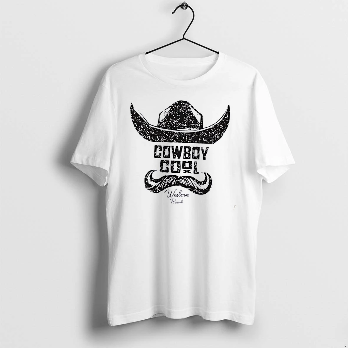 Officials Western Brand Cowboy Hat Handlebar Mustache Distressed Line Art White Womens T Shirt Sweater Hoodie