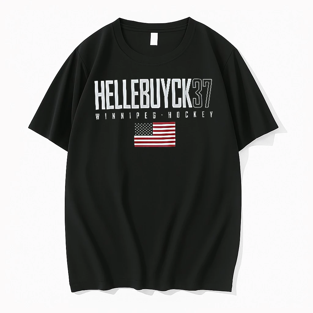 Officials Winnipeg Hockey Hellebuyck 37 American Flag Block Typography Youth T Shirt Sweater Hoodie