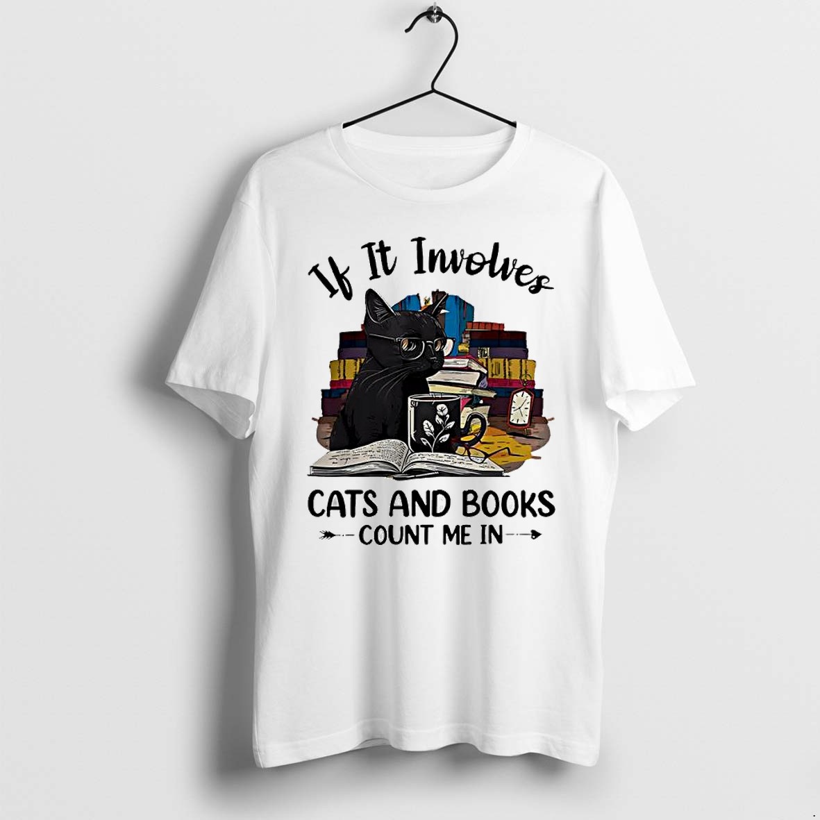 Original Black Cat With Glasses And Books If It Involves Cats And Books Count Me In Tshirts