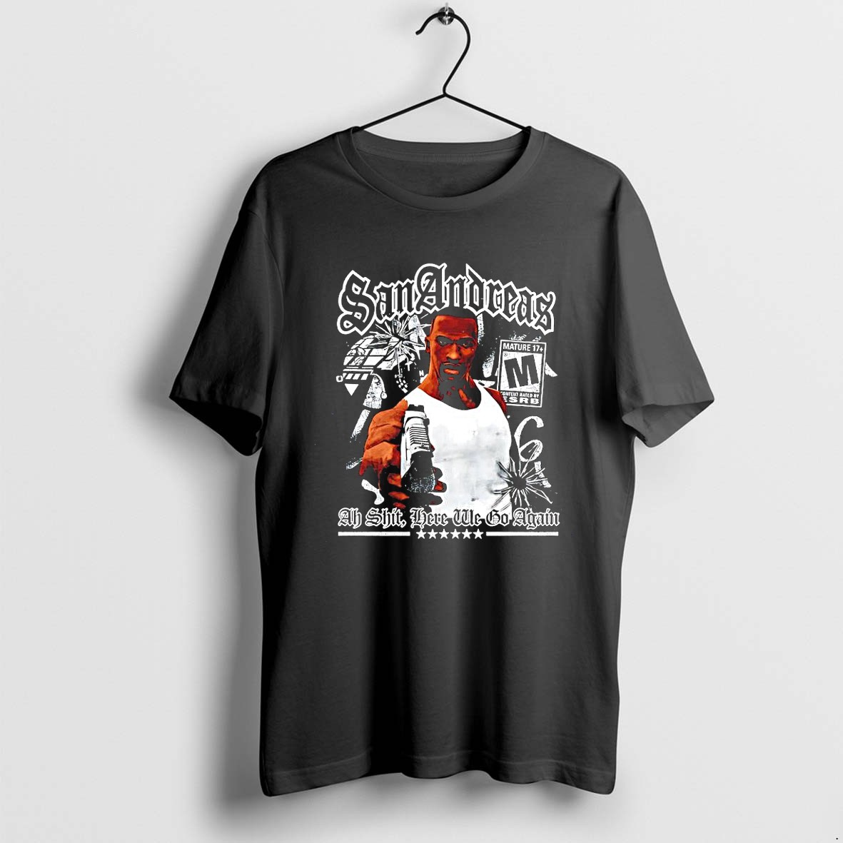 Original Carl Johnson San Andreas Ah Shit Here We Go Again Grand Theft Auto Game Tshirts
