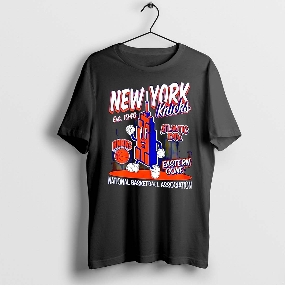 Original Est 1946 New York Knicks Atlantic Div Eastern Conf Nba Mascot Basketball Black Tshirts