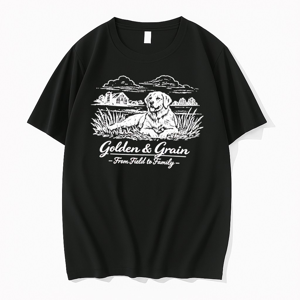 Original Golden Grain From Field To Family Dog Lying In Grass Black Tshirts
