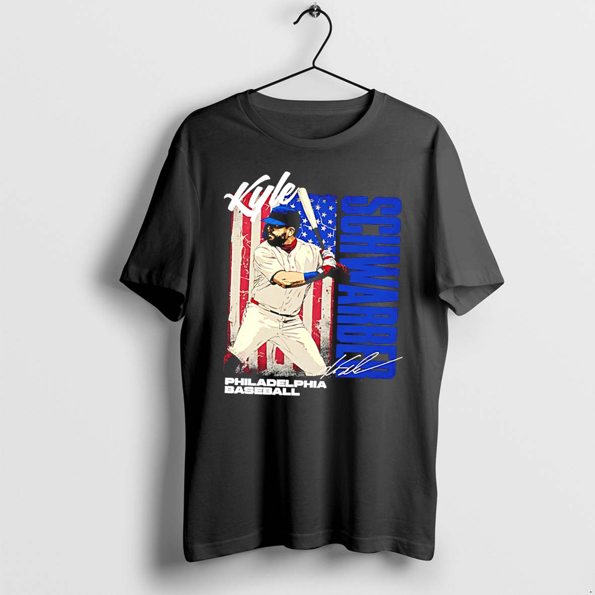 Original Kyle Schwarber Philadelphia Baseball Usa Flag Signature Tee Tshirts