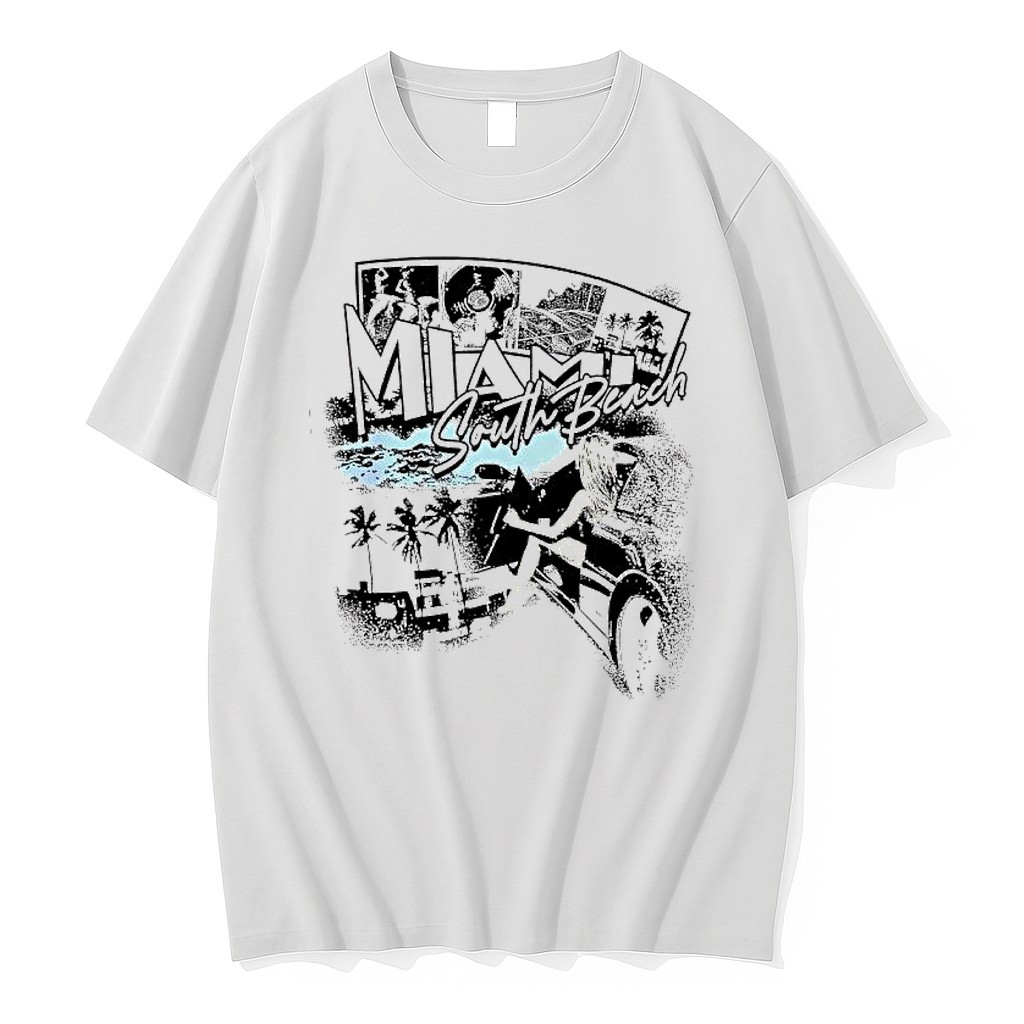 Original Miami South Beach Travel Souvenir Art Woman With Car Tshirts