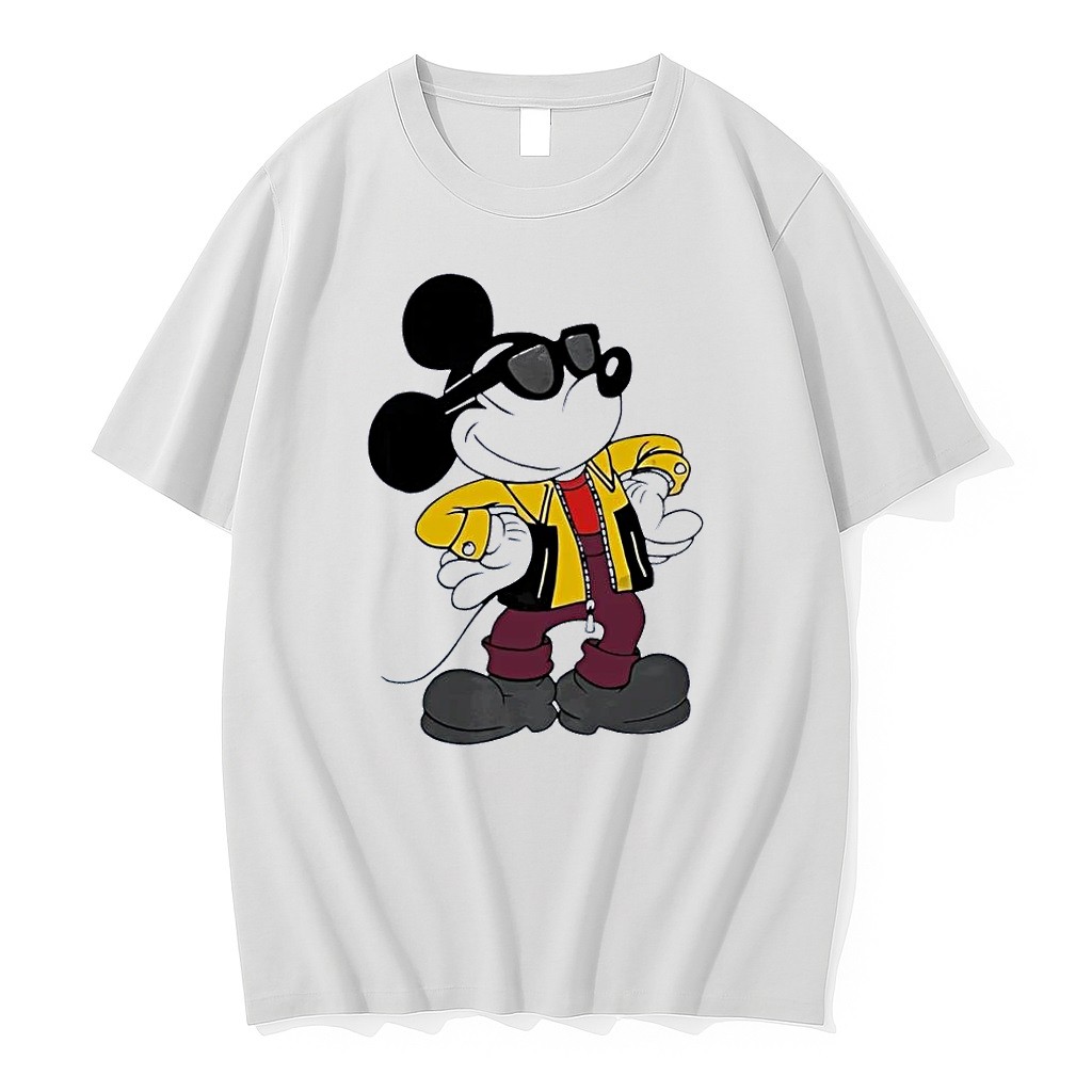 Original Mickey Mouse Wearing Sunglasses And Jacket Cool Casual Style White Tshirts