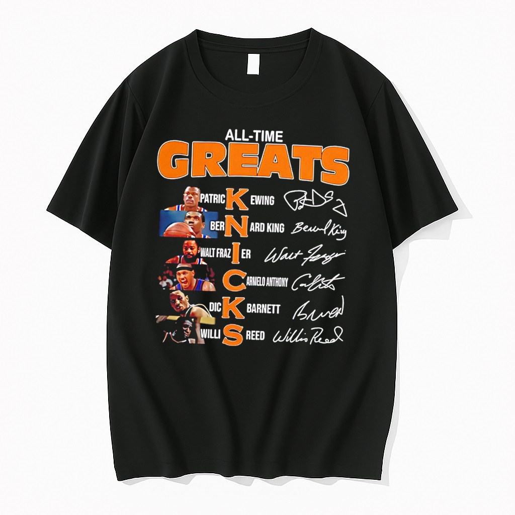 Original New York Knicks All Time Greats Team Members Collage Signature Tee Tshirts