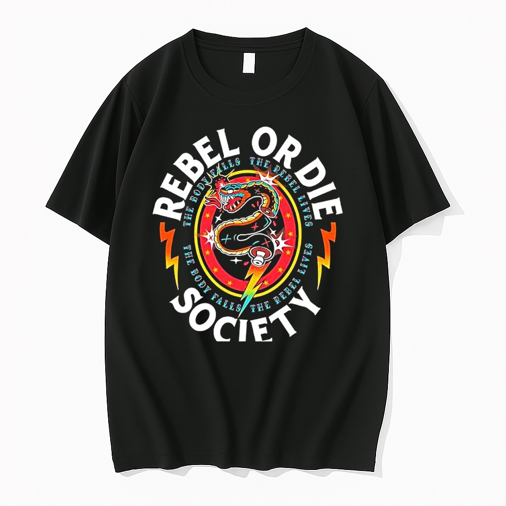 Original Rebel Or Die Society The Body Falls The Rebel Lives Snake Tattooo Tshirts