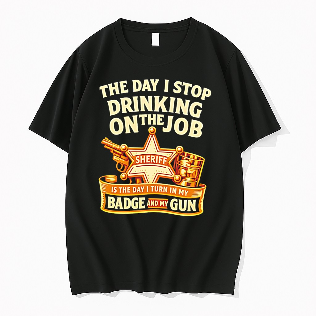 Original The Day I Stop Drinking On The Job Sheriff Is The Day I Turn In Badge And My Gun Tee Tshirts