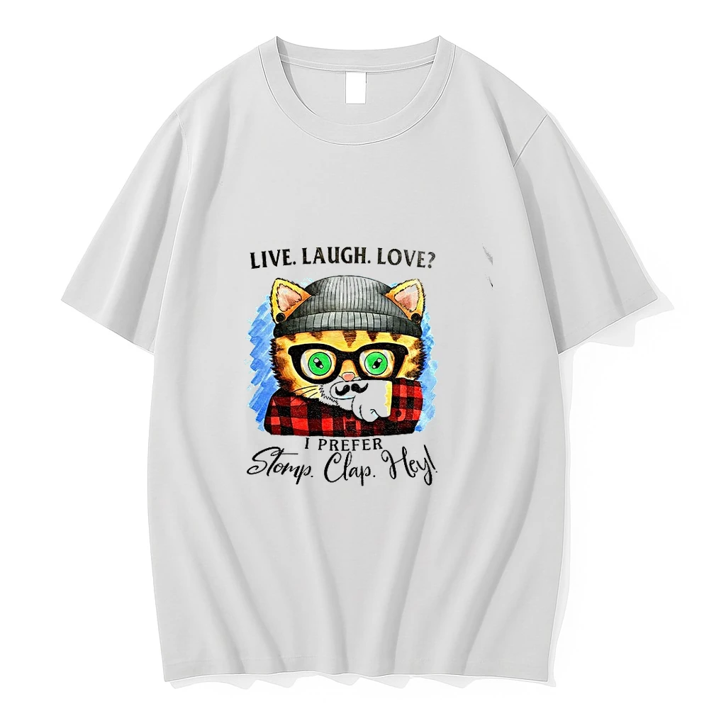 Premium Cat Hipster Flannel Live Laugh Love I Prefer Stomp Clap Hey Tshirts