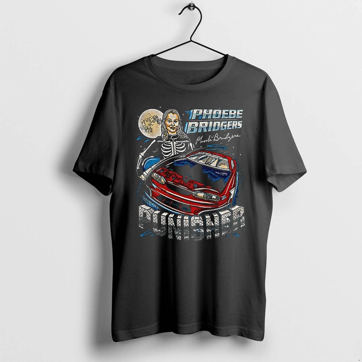 Premium Phoebe Bridgers Racing Car Punisher Text Tshirts