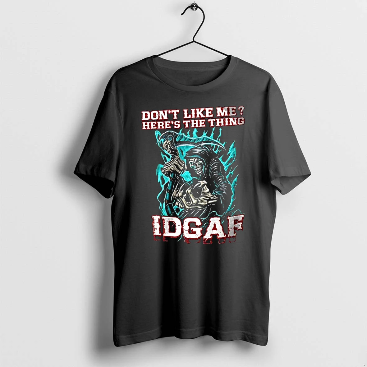 Officials Dont Like Me Heres The Thing Idgaf Hooded Grim Reaper Scythe Cyan Flames Youth T Shirt Sweater Hoodie