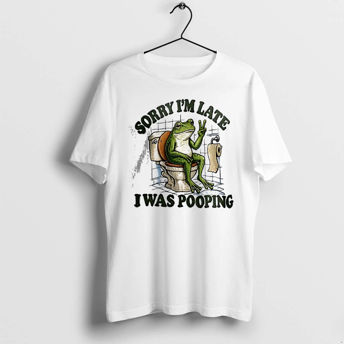 Officials Frog Sorry I Am Late I Was Pooping On Toilet Funny Animal T Shirt Sweater Hoodie