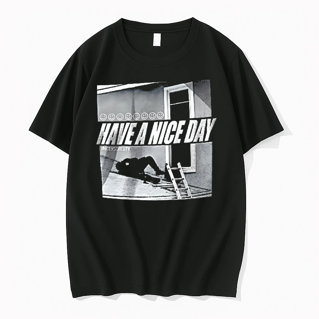 Officials Have A Nice Day Uncensoredtv Smiley Faces Person Lying On Slanted Roof Ladder Monochrome Photo Youth T Shirt Sweater Hoodie