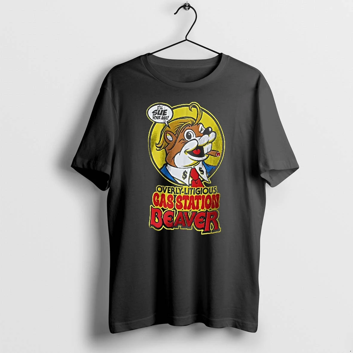 Officials Ill Sue Your Ass Overly Litigious Gas Station Beaver Cartoon Mascot In Suit Smoking Cigar Youth T Shirt Sweater Hoodie